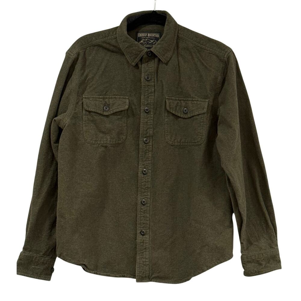 Grizzly Mountain Mens Large Olive Chamois Shirt Brushed Cotton Outdoor Work Warm